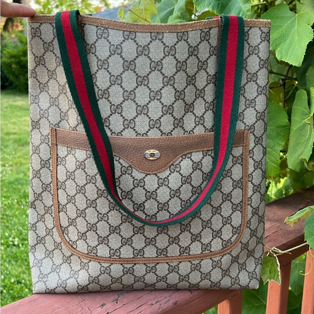 Gucci Cream and Brown Tote Bag with Iconic Design